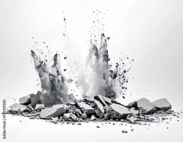 Obraz Gray concrete explodes on white background