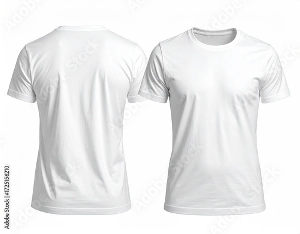 Fototapeta Two blank white t-shirts, front and back views, displayed against a white background