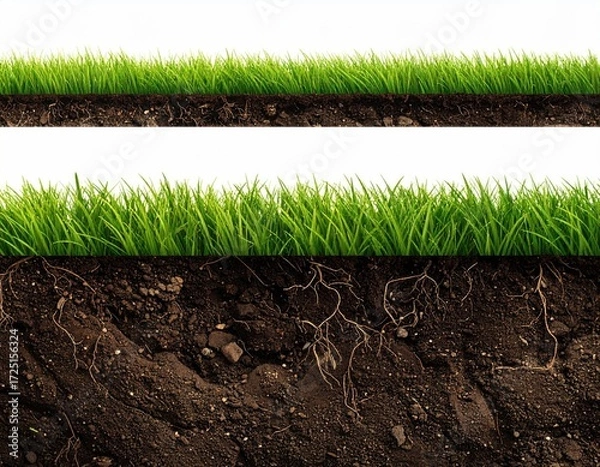 Fototapeta Two horizontal bands of grass and soil