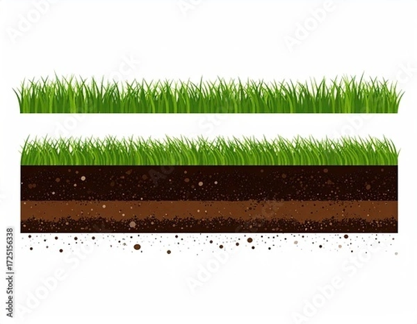 Fototapeta Two layers of green grass atop brown soil layers