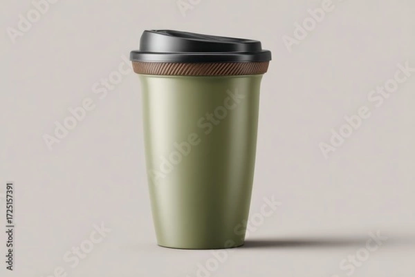 Fototapeta Modern Reusable Coffee Cup in Soft Green Color with Black Lid