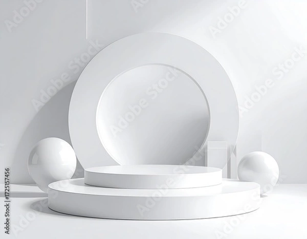 Fototapeta Minimalist white display podiums and circles