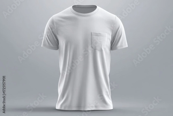 Fototapeta White Cotton T-Shirt with Pocket on Plain Background for Display