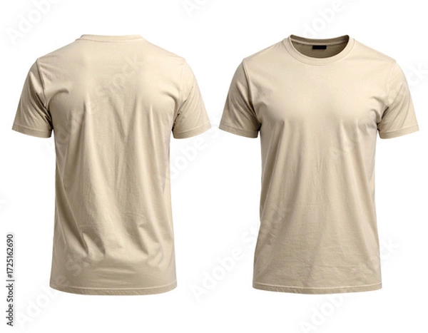 Fototapeta Front and back view of a plain beige t-shirt