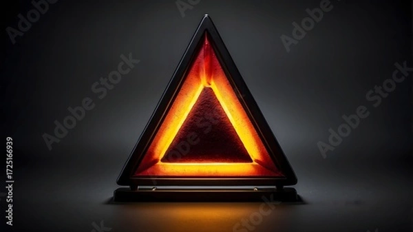 Obraz Futuristic glowing orange triangle with neon light on dark background, abstract geometric shape symbolizing energy and power, modern sci-fi design concept
