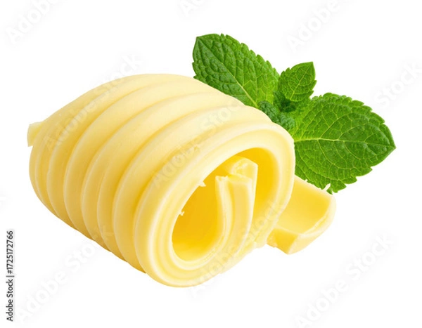 Fototapeta Rolled butter with fresh mint leaves
