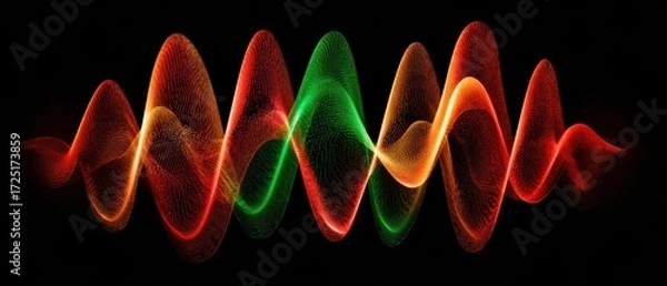 Fototapeta Colorful abstract soundwave with red, orange, and green hues on a black background