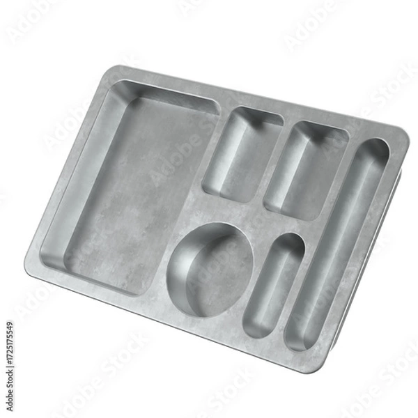 Obraz 3D rendering illustration of a metallic empty compartment meal tray