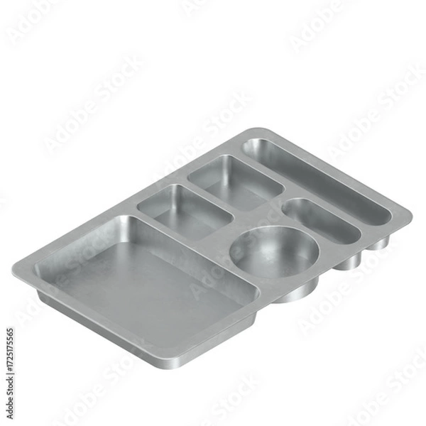 Obraz 3D rendering illustration of a metallic empty compartment meal tray