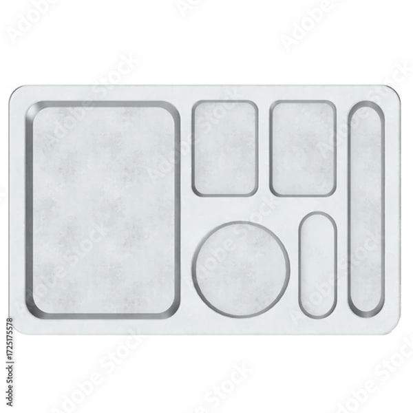 Obraz 3D rendering illustration of a metallic empty compartment meal tray