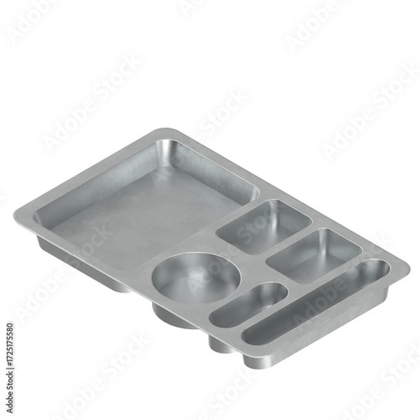 Obraz 3D rendering illustration of a metallic empty compartment meal tray