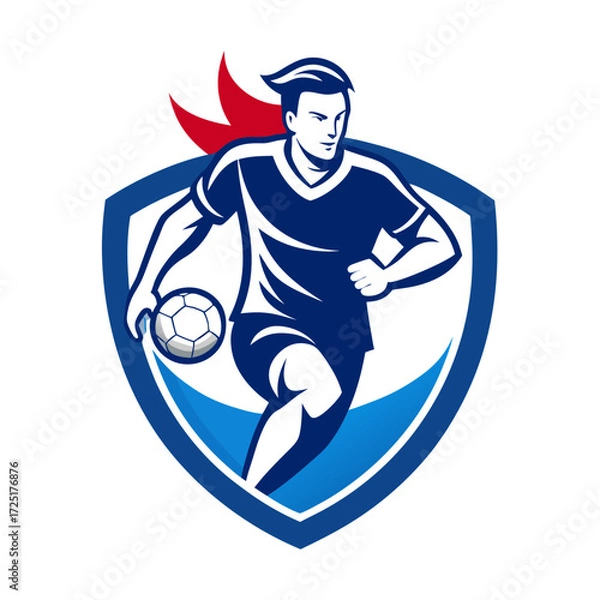 Obraz Dynamic soccer player with a ball within a shield