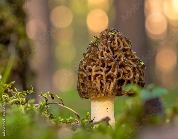 Fototapeta Closeup of a Black Trumpet Mushroom in Forest.