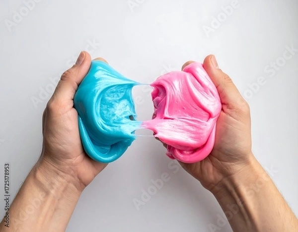 Fototapeta Colorful Slime in Hands, Playful, Sensory, Fun.