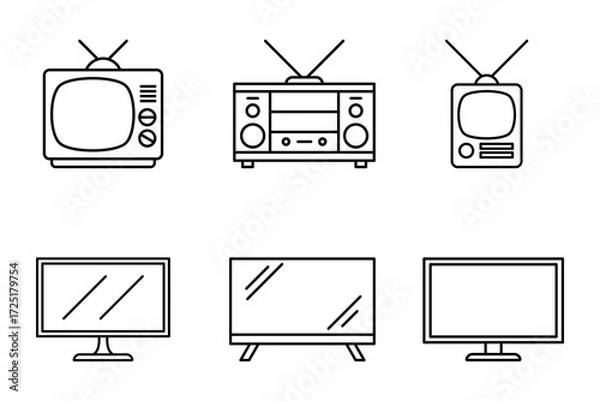 Obraz Collection of televisions showing different sizes and shapes, from classic tube models to modern flat screens