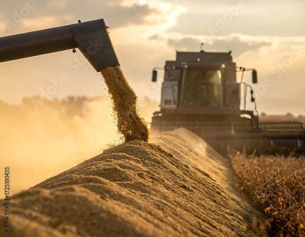 Fototapeta Harvesting Wheat Field with Combine Harvester.