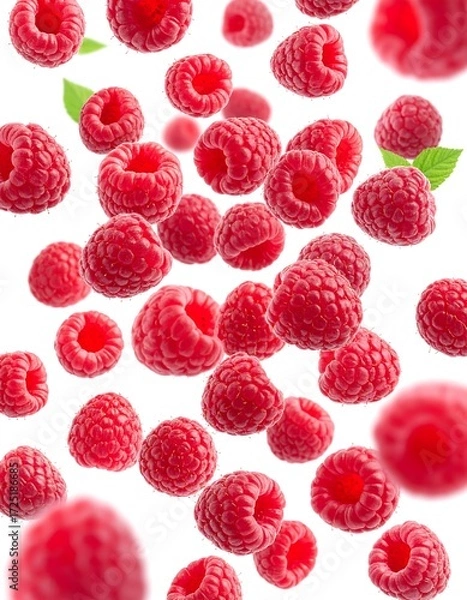 Fototapeta Fresh raspberries falling (1)