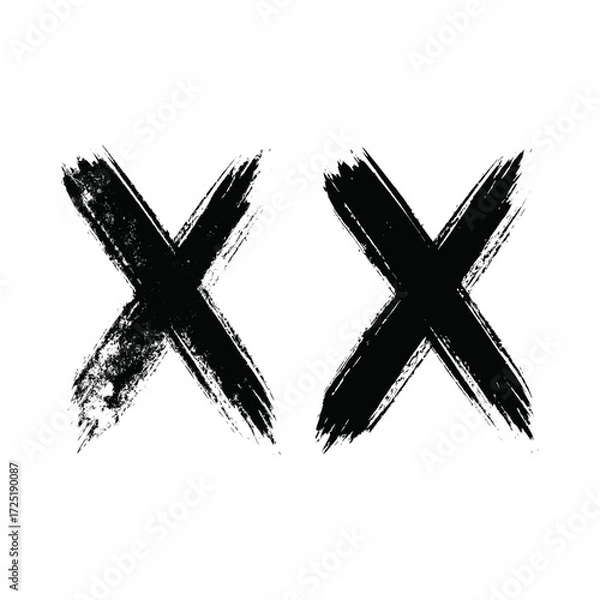 Fototapeta Black brush painted x sign symbolizes error, cancellation, or rejection on a clean white background, often used for warning or mistake concepts.