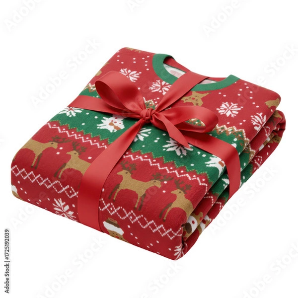 Fototapeta Christmas gift wrapped sweater with festive pattern