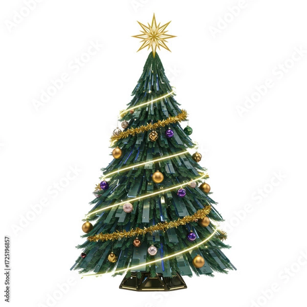 Fototapeta Decorative christmas tree with geometric design and luminous ornaments