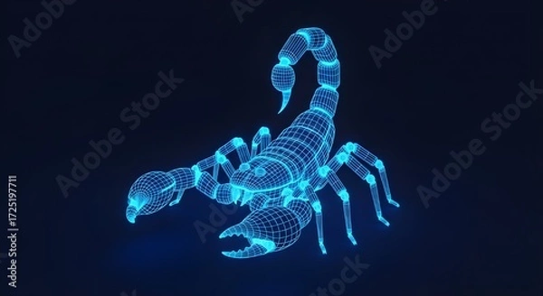 Fototapeta Blue Wireframe Scorpion 3D Model with Glowing Effect image photo