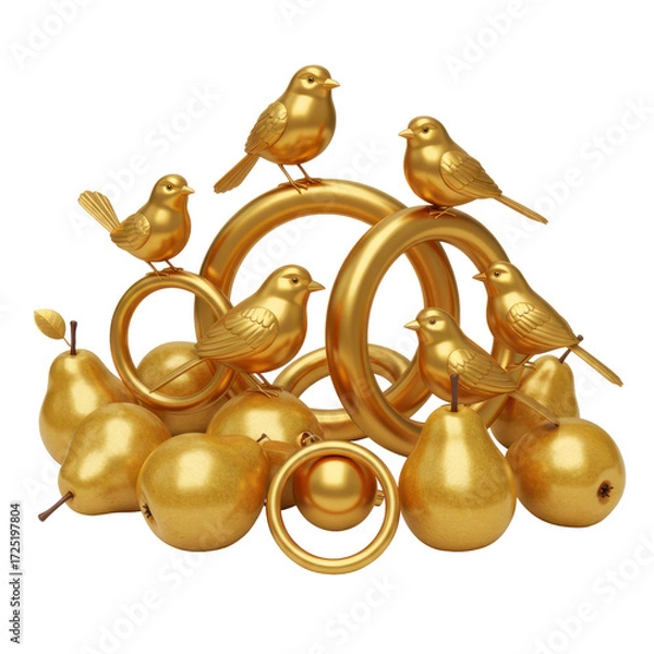Fototapeta Golden birds and pears abstract composition