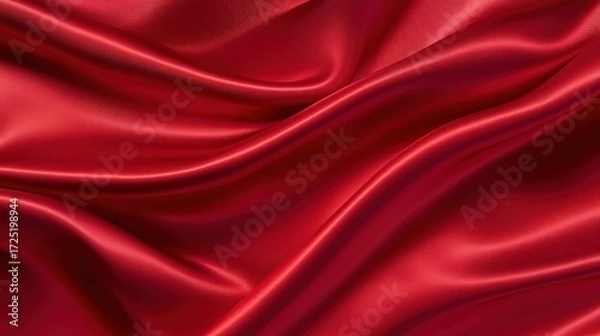 Fototapeta Smooth elegant wavy red silk material texture. background for banner and backdrop.