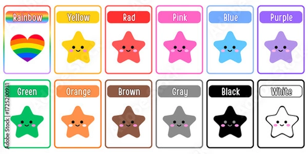Fototapeta A set of color flashcards for teaching children.	