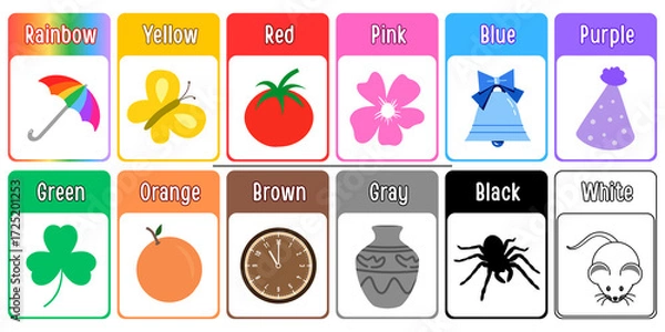 Fototapeta A set of color flashcards for teaching children.	
