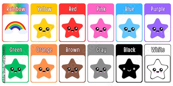 Fototapeta A set of color flashcards for teaching children.	