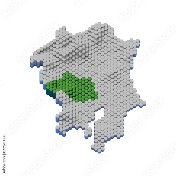Obraz ハニカム構造状の埼玉県の立体地図