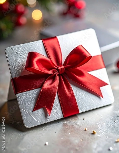 Obraz Gift card with red ribbon
