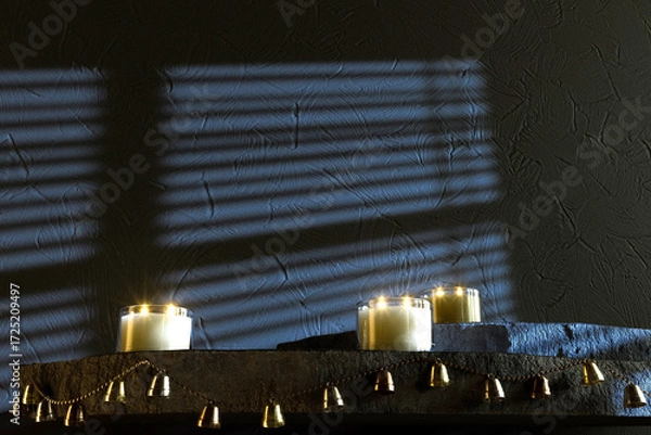 Fototapeta Christmas Stage Backdrop Bells and Candles