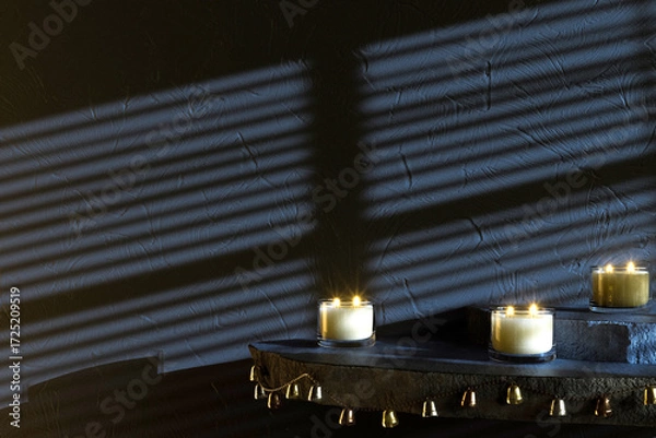Fototapeta Christmas Stage Backdrop Bells and Candles