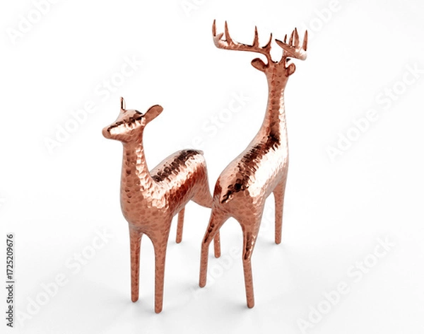 Fototapeta Copper Reindeer Doe and Deer Christmas Statue