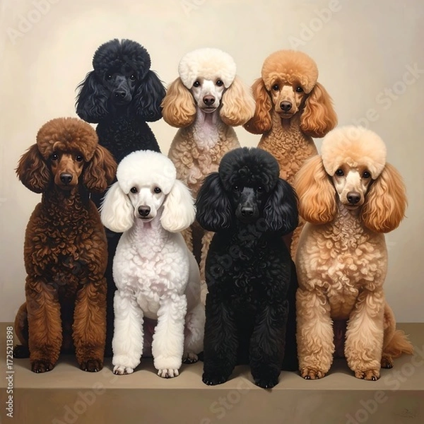 Fototapeta Group portrait of diverse poodles