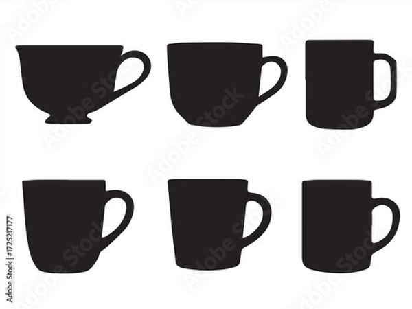 Fototapeta A set of ceramic coffee cups and mugs in various colors, isolated on a white background