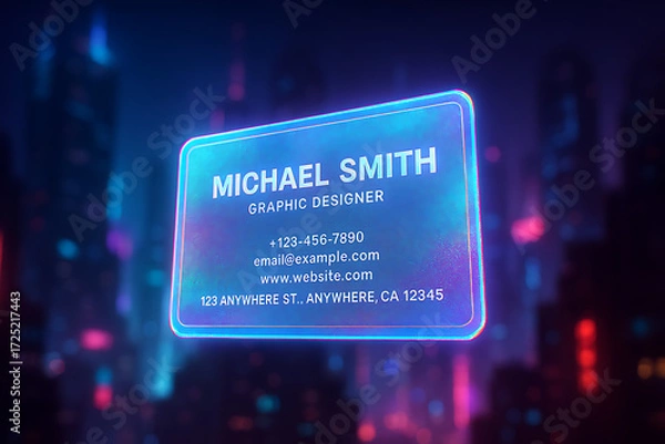 Fototapeta Holographic Business Card Mockup – Neon Hover Angle with Foil Texture