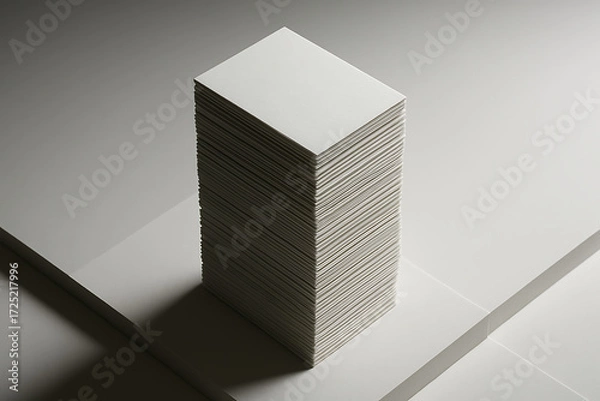 Fototapeta Stacked Business Card Mockup – Tower Lift Angle with Embossed Paper on White Studio Background