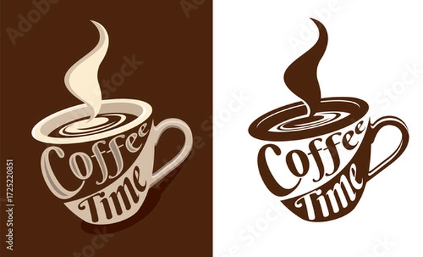 Fototapeta Coffee time logo design. simple lettering coffee cup and smoke chat combination with typography style concept