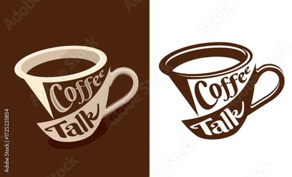 Fototapeta Coffee talk logo design simple lettering coffee cup and chat combination with typography style concept