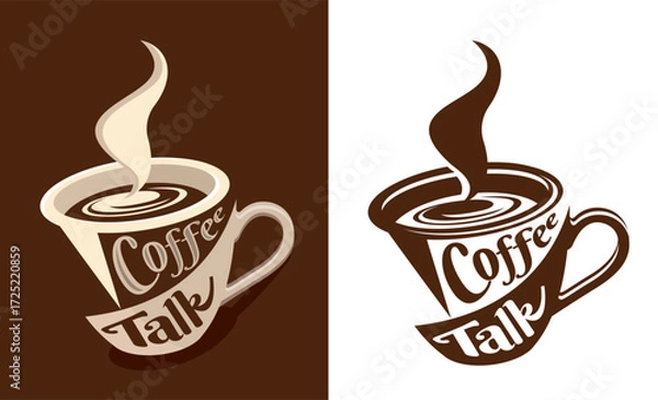 Fototapeta Coffee talk logo design simple lettering coffee cup and smoke chat combination with typography style concept