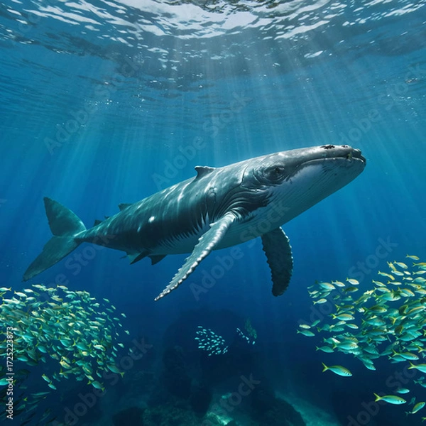 Fototapeta a large whale in the ocean with rabits