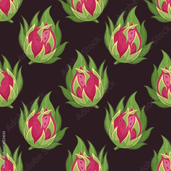 Fototapeta Seamless pattern with dragon fruit. Pitaya seamless pattern. Tropical fruit background.