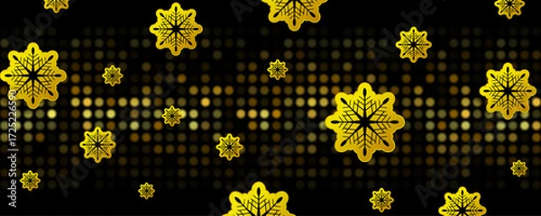 Fototapeta Christmas bokeh abstract background with golden snowflakes. Vector holiday banner design