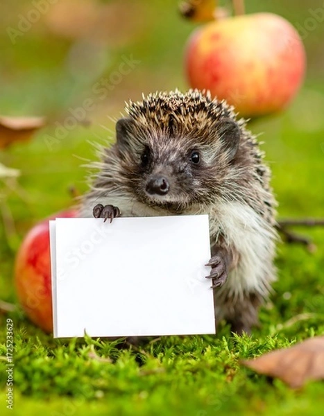 Fototapeta Hedgehog holding a blank sign
