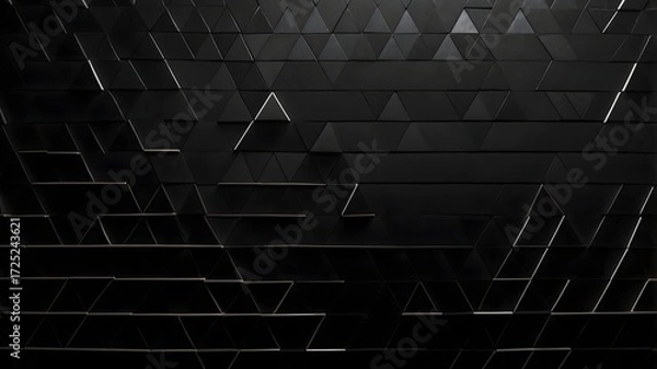 Obraz Black geometric pyramid abstract background with metallic shapes and modern 3d texture, dark luxury minimal design for digital wallpaper and futuristic art
