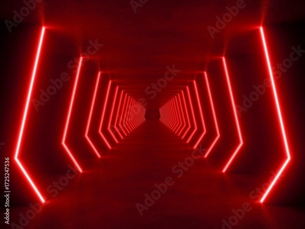 Fototapeta red modern lighting with interior empty space, 3d rendering sci-fi concept