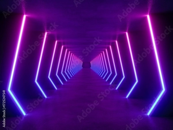 Fototapeta colorful modern lighting with interior empty space, 3d rendering sci-fi concept