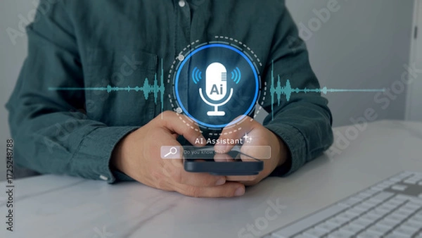 Fototapeta Online support Chatbot conversation. Virtual assistant, artificial intelligence Bot and CRM software automation technology. Chatgpt Chat with AI.Customer person using chat service to get support.